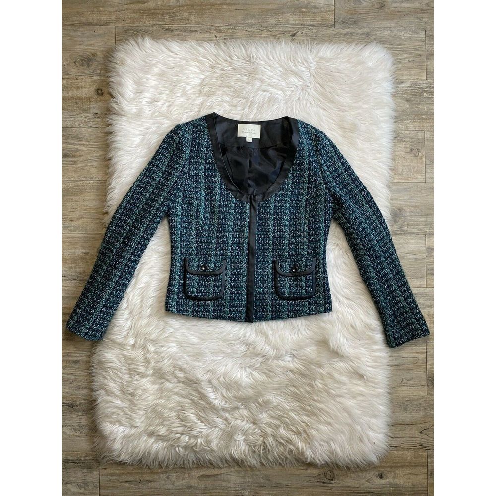 Hinge Seattle M Green Tweed Jacket Leather Trim